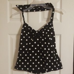 Tops - Deadly Dames halter polka dots black white Large Tops - Deadly Dames halter polka dots black white Large